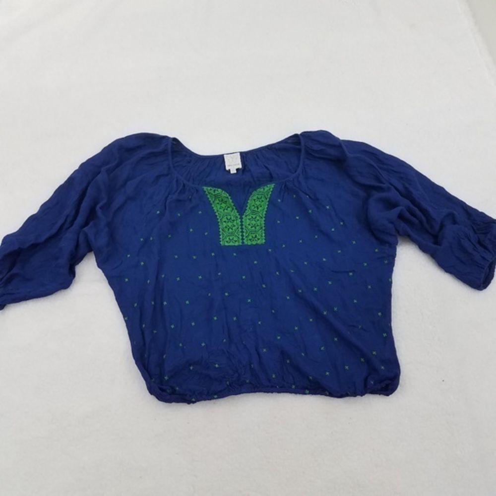Ella Moss Top S Peasant Blue Green Embroid…